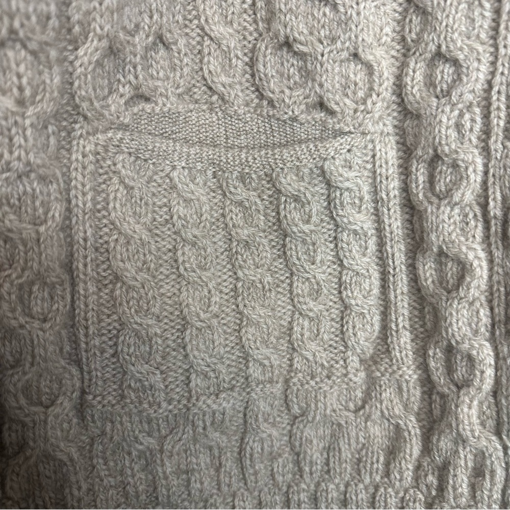 Carraigdonn Irish 100% Merino Wool PocketShawl Womens OS Open Cable Knit Tan Vtg - Picture 5 of 9